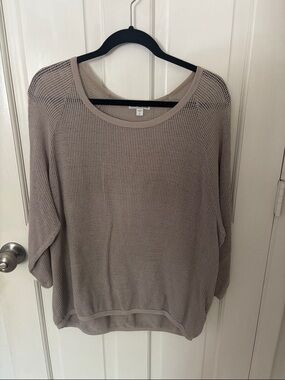James Perse Open-Knit Crew Sweater in Taupe